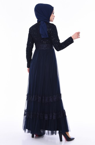 Sequin Detailed Evening Dress 52757-05 Navy 52757-05