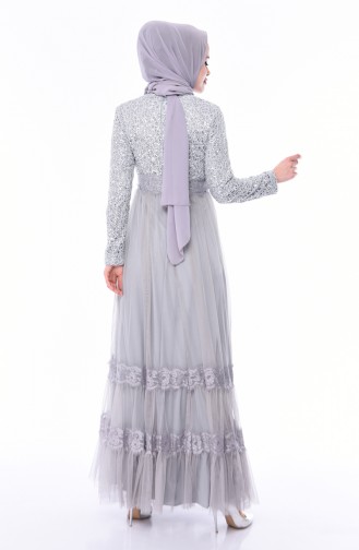 Sequin Detailed Evening Dress 52757-08 Gray 52757-08