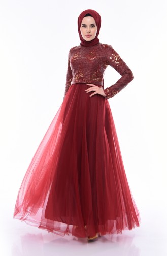 Sequined Evening Dress  4524-02 Claret Red 4524-02