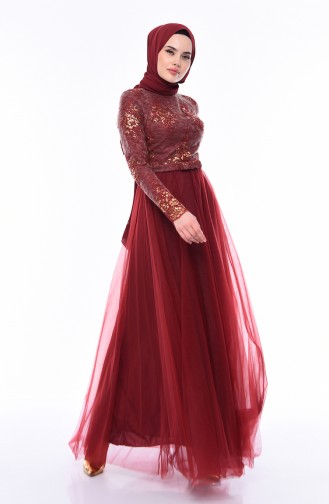 Sequined Evening Dress  4524-02 Claret Red 4524-02