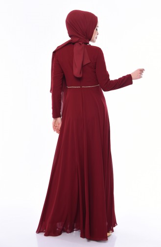 Stone Detail Evening Dress 4532-02 Claret Red 4532-02