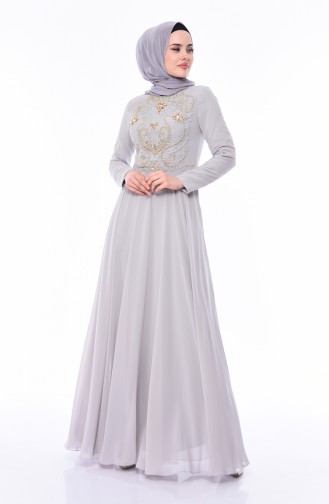 Gray Hijab Evening Dress 4532-03