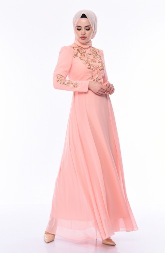 Sequined Evening Dress 4534-01 Salmon 4534-01