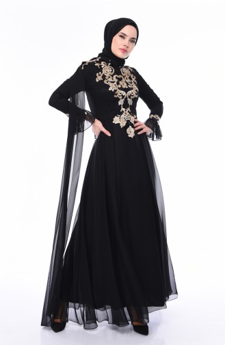 Black Hijab Evening Dress 4538-04