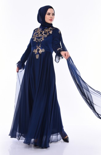 Sequined Evening Dress  4538-05 Navy Blue 4538-05