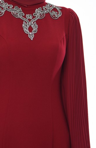 Stone Detail Evening Dress 4541-02 Claret Red 4541-02