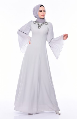 Gray Hijab Evening Dress 4541-03