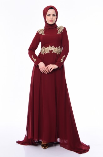 Lacy Chiffon Evening Dress 4546-01 Claret Red 4546-01