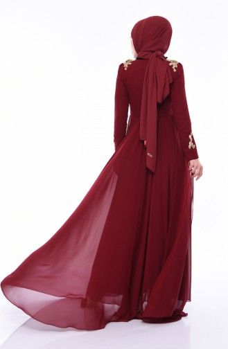 فستان سهرة شيفون بتفاصيل من الدانتيل 4546-01 لون خمري 4546-01
