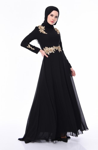 Lacy Chiffon Evening Dress 4546-02 Black 4546-02