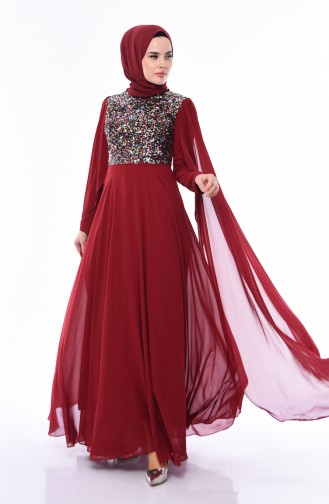 Payetli Abiye Elbise 4556-03 Bordo 4556-03