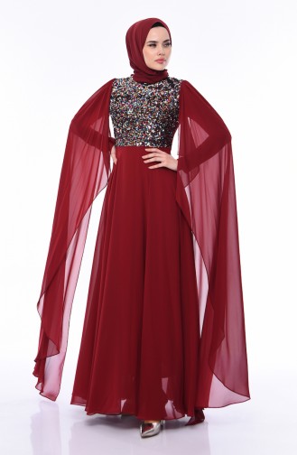 Sequined Evening Dress  4556-03 Claret Red 4556-03