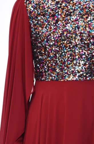 Sequined Evening Dress  4556-03 Claret Red 4556-03