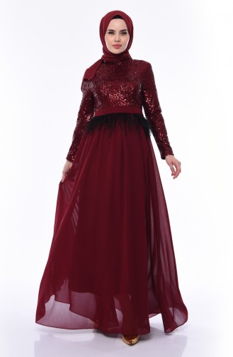 Sequined Evening Dress 0048-01 Claret Red 0048-01