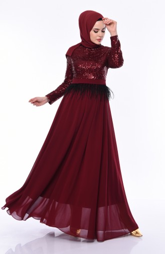 Sequined Evening Dress 0048-01 Claret Red 0048-01