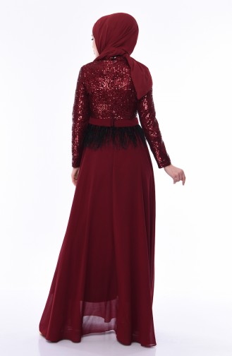Sequined Evening Dress 0048-01 Claret Red 0048-01