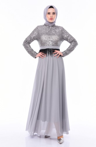 Gray Hijab Evening Dress 0048-02
