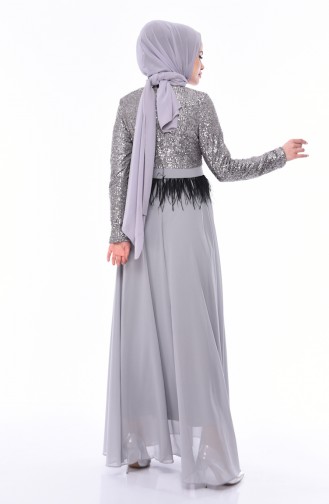 Gray Hijab Evening Dress 0048-02