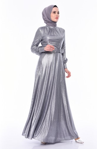 Belted Silvery Evening Dress 0050-04 Gray 0050-04