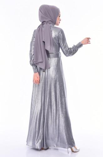 Belted Silvery Evening Dress 0050-04 Gray 0050-04