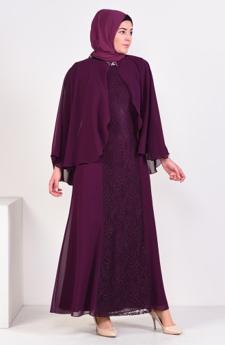 Large Size Lace Evening Dress 1305-02 Plum 1305-02