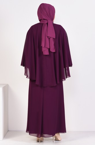 فستان سهرة بتفاصيل من الدانتيل و بمقاسات كبيرة 1305-02 لون أرجواني 1305-02