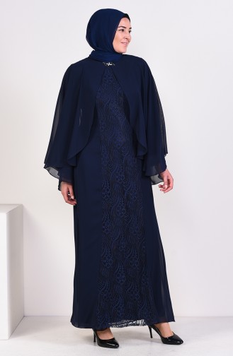 Large Size Lace Evening Dress 1305-03 Navy Blue 1305-03