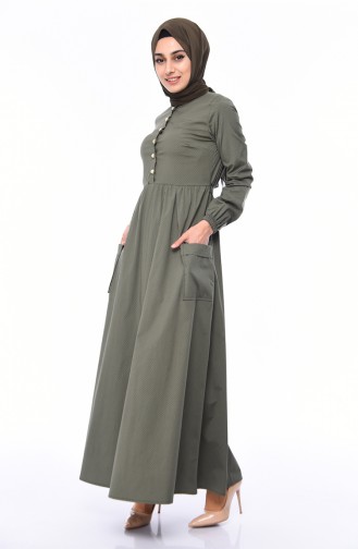 Pileli Elbise 1240-09 Haki Yeşil