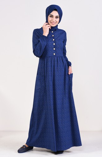 فستان بتصميم طيات 1242-05 لون كحلي 1242-05