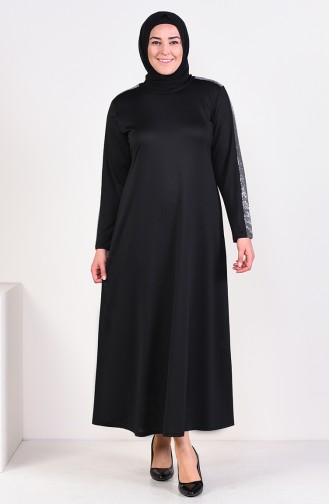 Büyük Beden Pul Detaylı Elbise 4560-04 Siyah