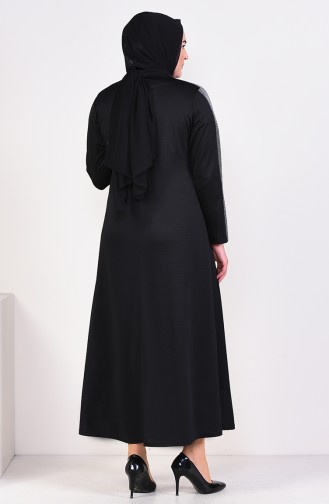 Büyük Beden Pul Detaylı Elbise 4560-04 Siyah