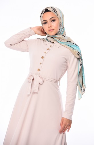 Beige Hijab Kleider 19046-01
