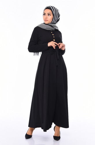 Düğmeli Kloş Elbise 19046-02 Siyah
