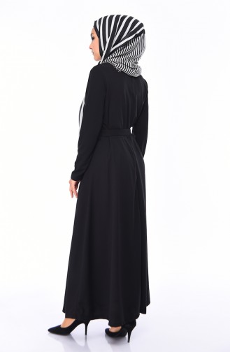 Düğmeli Kloş Elbise 19046-02 Siyah