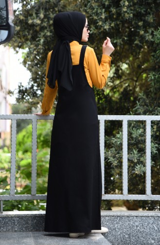 Nakışlı Salopet Elbise 5023-01 Siyah