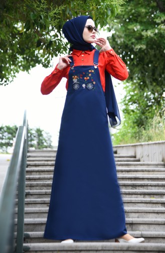 Embroidered Salopet Dress 5023-04 Navy 5023-04