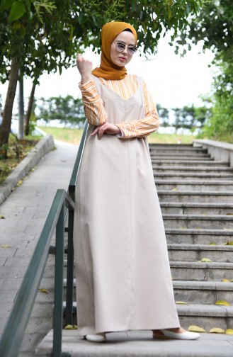 Plain Gilet Dress 5024-03 Beige 5024-03