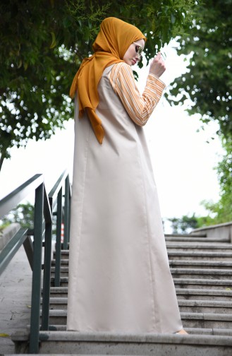 فستان سادة بتصميم بدون أكمام 5024-03 لون بيج 5024-03