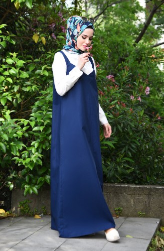 Dunkelblau Hijab Kleider 5024-04