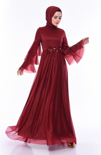 Silvery Evening Dress 8007-03 Claret Red 8007-03