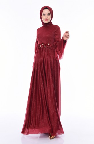 Silvery Evening Dress 8007-03 Claret Red 8007-03