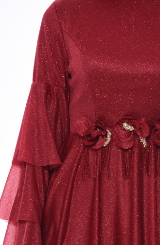 فستان سهرة بتصميم مُحاك بتفاصيل لامعة 8007-03 لون خمري 8007-03