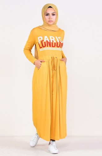 فستان رياضي بتصميم مطبع 4206-01 لون اصفر داكن 4206-01