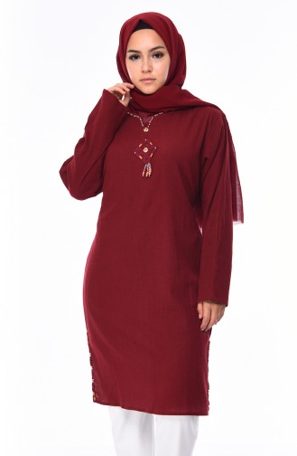 Bead Embroidery Cotton Gauze Tunic 0505-04 Claret Red 0505-04
