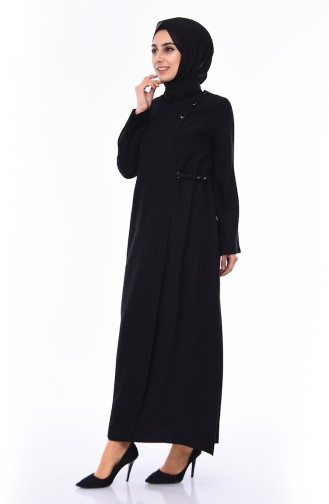 Linen Abaya  6824-04 Black 6824-04