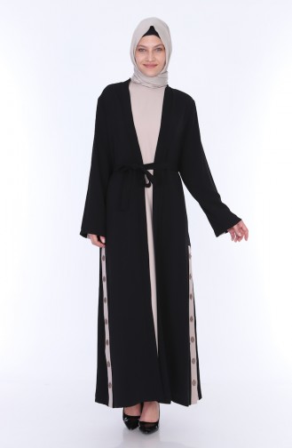 Abaya Elbise İkili Takım 7836-01 Siyah