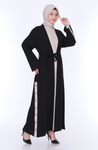 Abaya Elbise İkili Takım 7836-01 Siyah