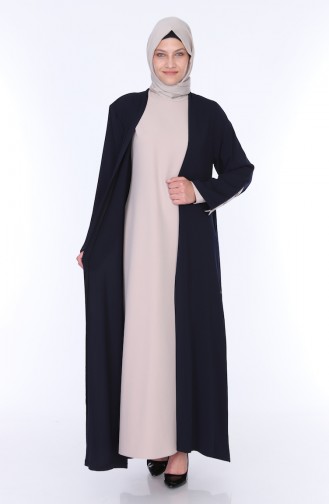 Abaya Elbise İkili Takım 7836-02 Lacivert