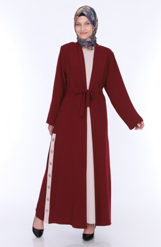 Abaya Elbise İkili Takım 7836-05 Bordo