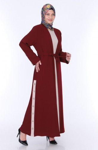 Abaya Elbise İkili Takım 7836-05 Bordo